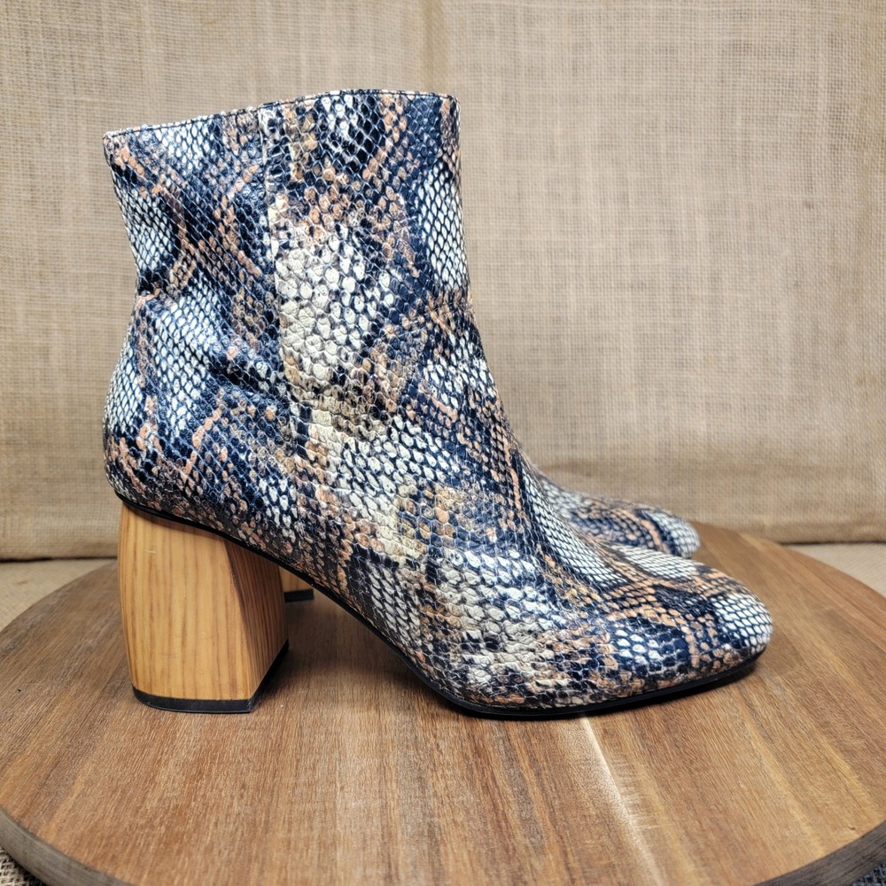 Sanctuary Snakeskin Ankle Boots Leather Block‎ Heel Women's 7 Zip Booties Chic
